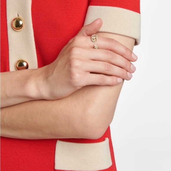 GUCCI 💕💎 Gold-Tone Gold Plated Crystal Embellishment Double G Ring - NWT - Picture 10 of 11